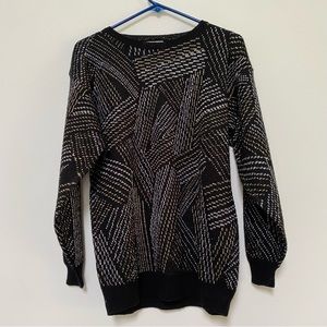 Vintage Personal Sweater Black Silver Gold Size Medium